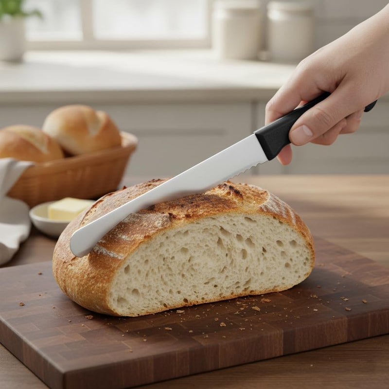 Kitchen Master 8 Inch Stainless Steel Serrated Bread Knife (Black) - Image 4
